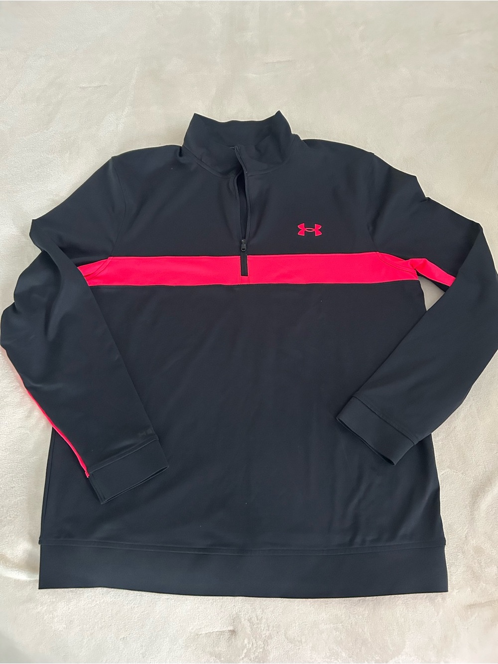 Under Armour Women’s Black Zip-Up Pullover with Bright Pink Chest Stripe